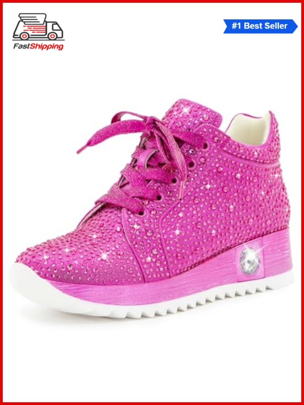 ✨ FINDVELL Glitter Rhinestone High Top Platform Wedge Sneakers Sparkly Sequin